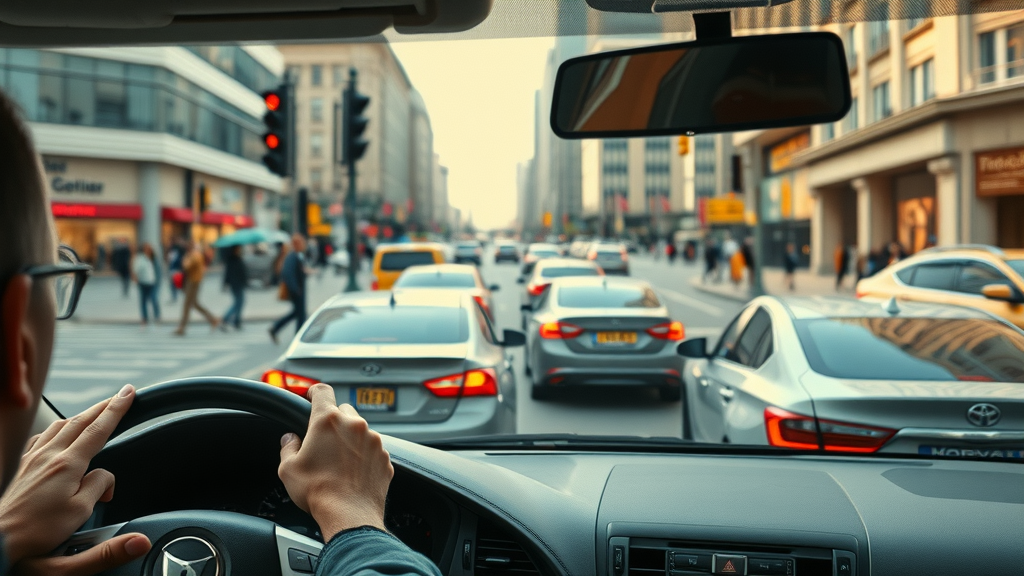 car accident prevention cautious driver urban intersection stopping at red light