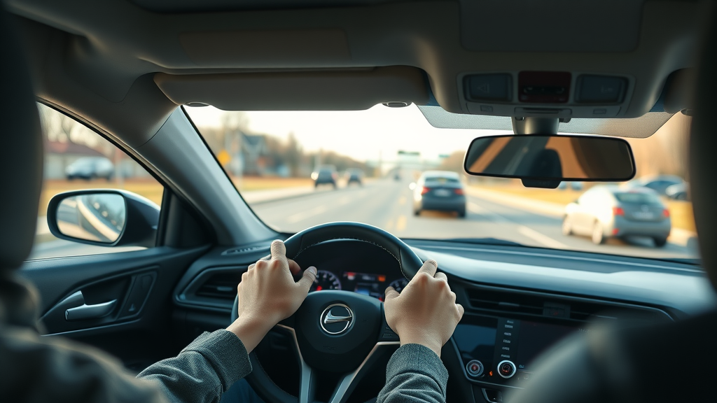 Modern car interior showing attentive driver and advanced safety features for vehicle safety statistics