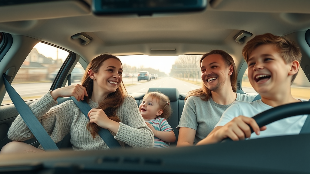 safe family car accident prevention joyful buckled family driving