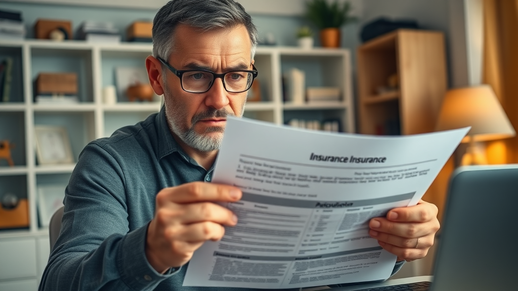 worried policyholder reviewing auto insurance document rates after an accident claim