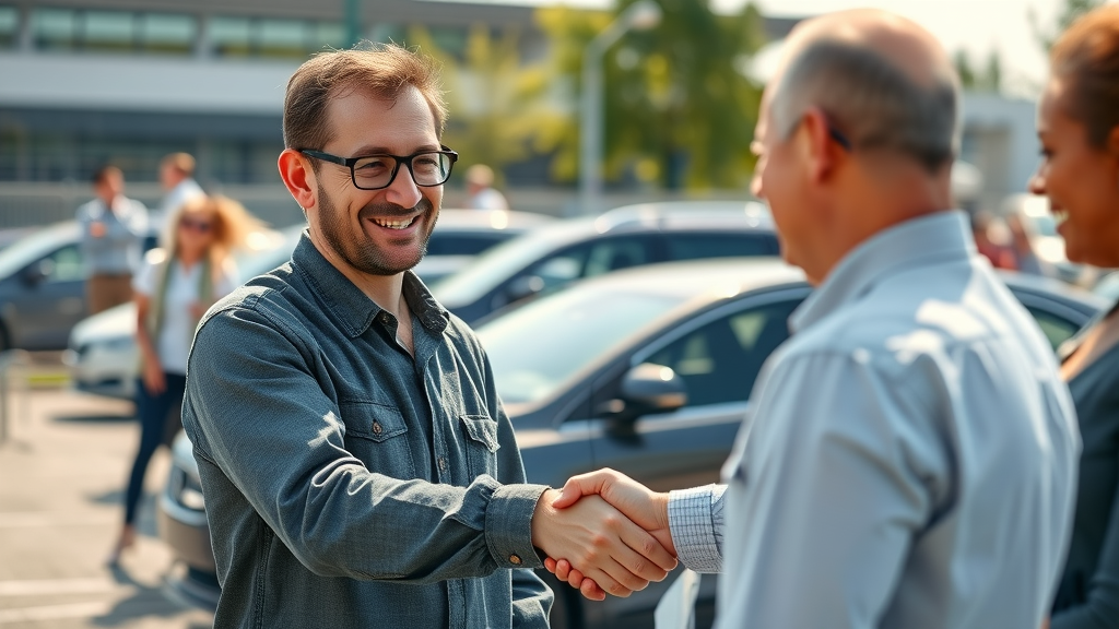 car accident insurance claim settlement handshake between driver and adjuster