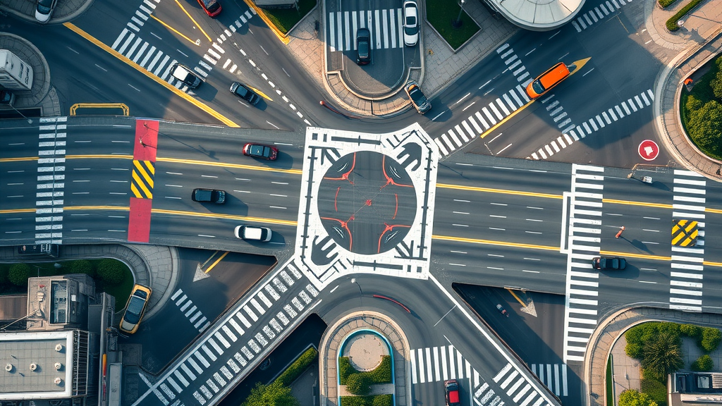 car accident causes urban intersection confusing road design construction cones warning signs