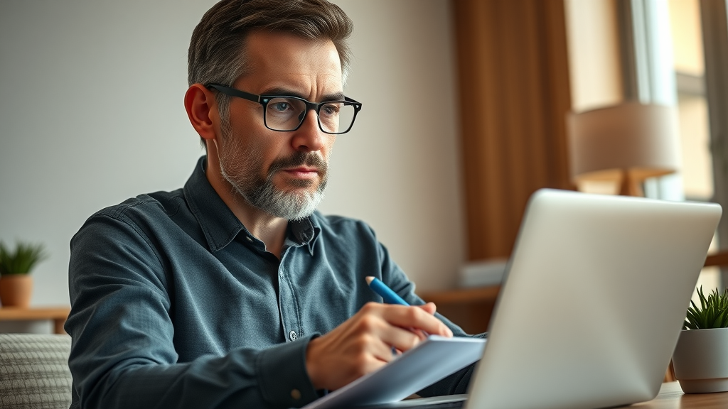 Car accident legal advice - Meticulous client reviewing lawyer profiles and testimonials online