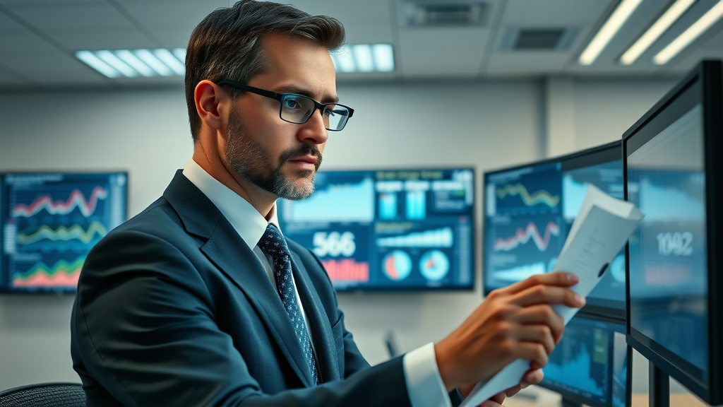researcher analyzing truck accident statistics and data sources, digital graphs and charts on federal motor carrier safety