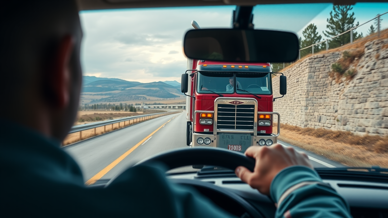 passenger vehicle safely passing a large truck, demonstrating safe driving habits around truck accident statistics