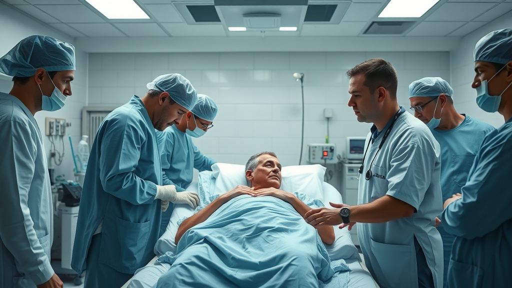 hospital emergency room treating a victim of a highway truck accident with urgent medical care