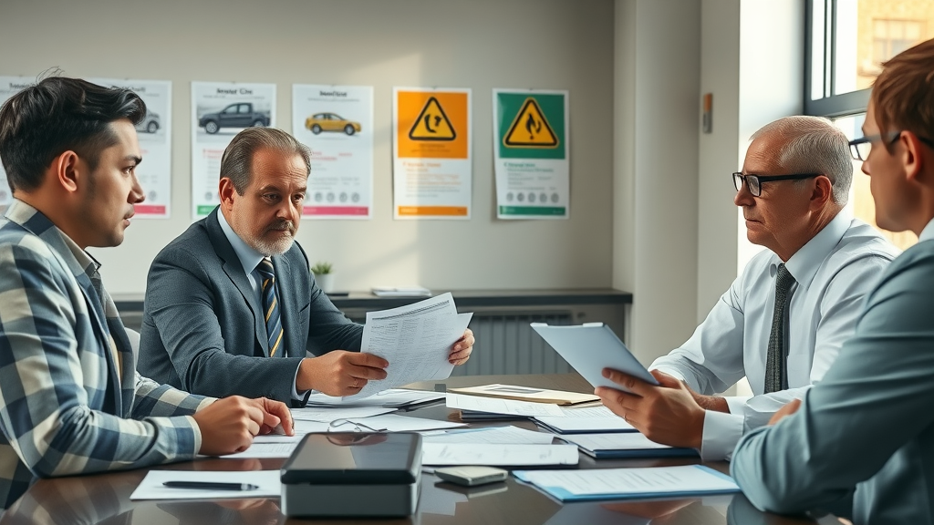 trucking company managers and legal team reviewing accident reports after a highway truck accident