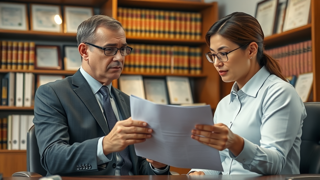 attorney consulting with a client about a highway truck accident claim in law office