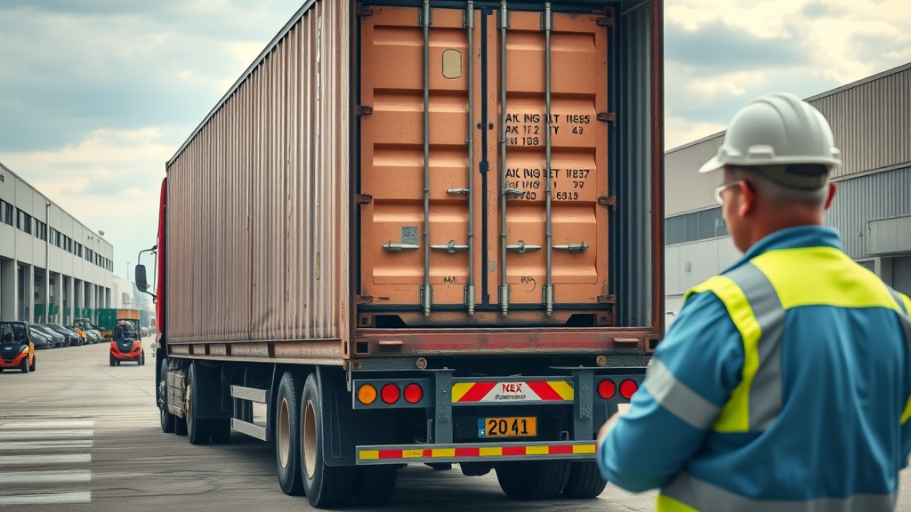 view of an improperly loaded cargo truck examined for safety to prevent highway truck accidents