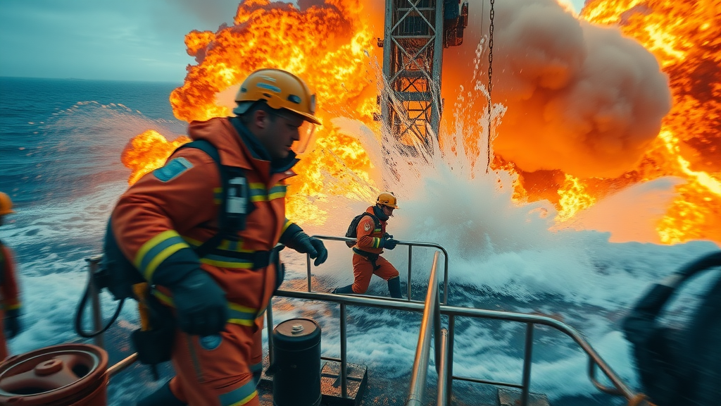 offshore accident explosion with workers in safety gear, offshore injury lawyers in Louisiana